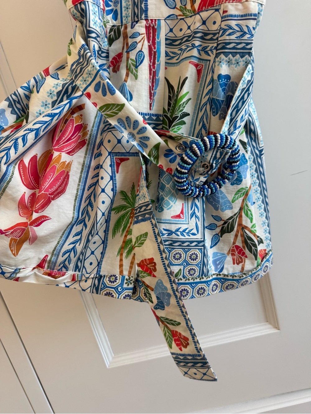 FARM Rio White Floral Parrot Printed Jumpsuit with Blue Straps - Picture 4 of 11